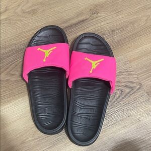 Jordan Women's Vibrant Pink and Black Slide Sandals